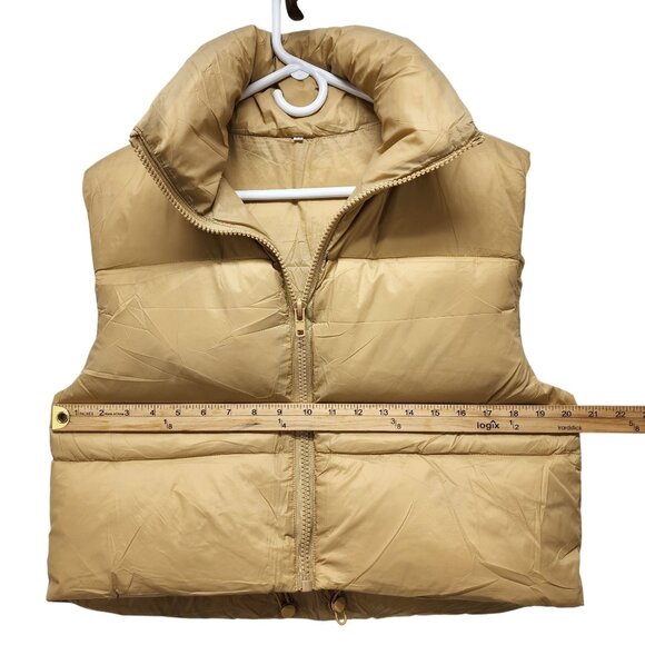 Womens Beige Puffer Vest With Zipper  Adjustable Drawstrings Size M Lightweight - Picture 8 of 10